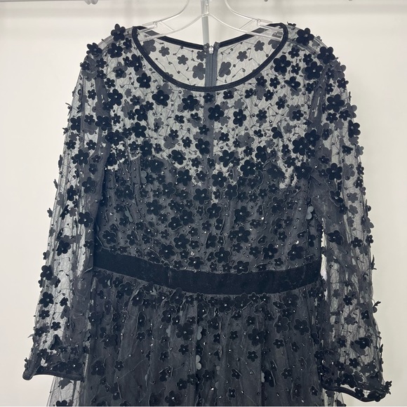 Mac Duggal Floral Embossed Illusion Neck Tea Length Dress 67007 - Picture 6 of 12